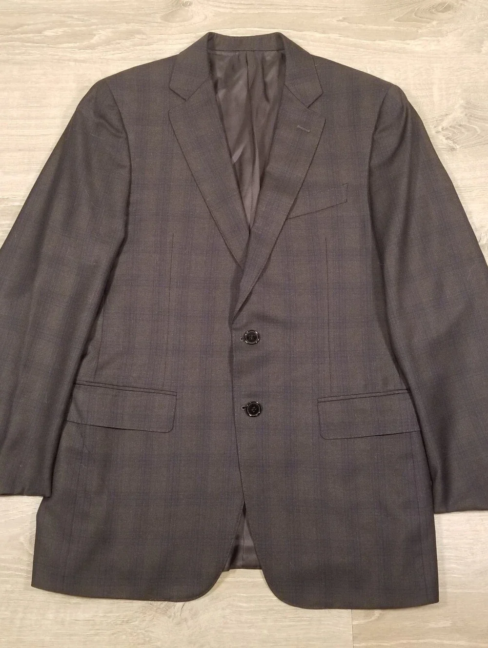 Canali Suit 2 Piece 50R EU (40R 34x30) Mens Gray Blue Rothmans Wool Plaid Check